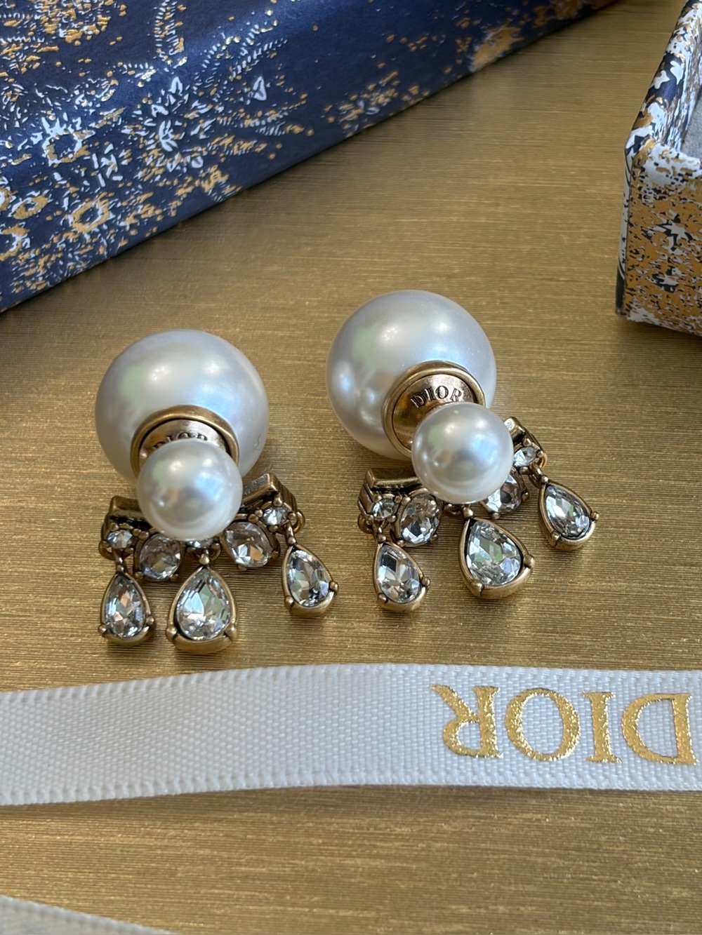 Dior Gold and White Logo Earrings - Picture 8 of 15